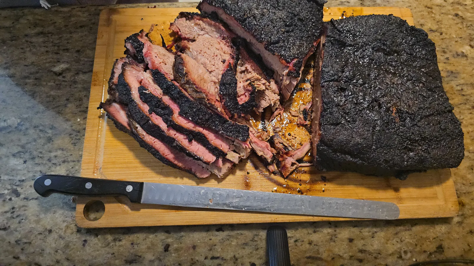 Post oak smoked brisket at Harper's BBQ — the wood makes the difference